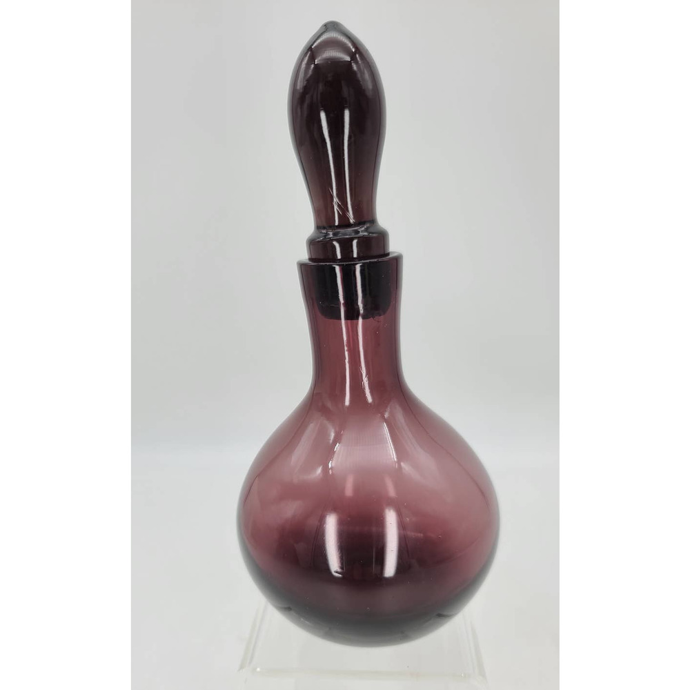 Vintage Pilgrim Glass Plum Purple Perfume Boudoir Bottle Hand Blown w/Stopper 7"